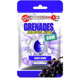 Grenades Gum - 30ct Bag - STRONG MINT GUM (Grape Bomb) - Ultimate Fresh Breath & Serious Sinus Busting Power - Sugar-Free Chewing Gum