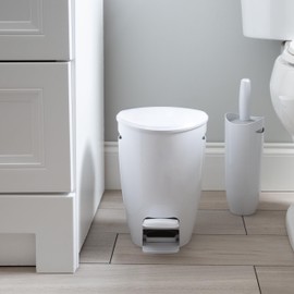 Bath Bliss Contour Waste Bin and Toilet Brush Set | Bathroom Accessory | Step Pedal | Contemporary Design | White