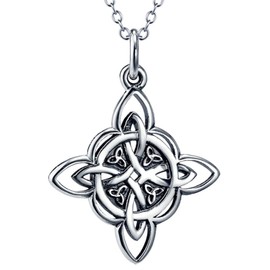 S925 Sterling Silver Pewter Witches Knot Pedant Necklace Good Luck Celtic Knot Necklace Wiccan Pendant Necklace Vintage Necklace for Women LSN248