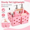 Pink Portable Shower Caddy with Wooden Handle, Plastic Shower Basket