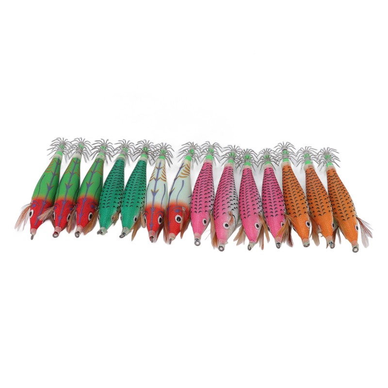 14Pcs Luminous Squid Hook Lure 8cm Artificial Shrimp Shape Fishing