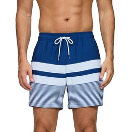 Vorvowry Men's Swimming Trunks, Quick-Drying Swimming Trunks, Breathable Swimming Shorts with Mesh Lining and Hidden Zip Pocket, Swimwear, Men's Board Shorts, Multicoloured stripes
