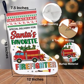 Firefighter Gifts for Women Men Christmas Stocking Special Delivery for Santa's Favorite Firefighter Xmas Stocking for Fireplace Stairs Wall Hanging Xmas Home Decor 18 x 12 Inches