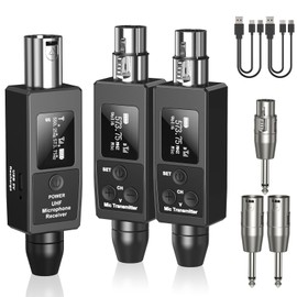 Riworal Wireless XLR Transmitter and Receiver Rechargeable Mic Adapter UHF 98ft Range,Dual Receiver Support 20 Channels XLR to 1/4'' Adapter, for Condenser Mics, Audio Mixer,Electric Guitar Bass