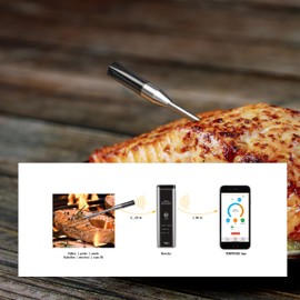 TFA Dostmann Wireless Meat Thermometer Smart BBQ 70 m, 14.1515.10, Grill Thermometer, for Grill/Oven/Hot Air Fryer, Dishwasher Safe, Roasting Thermometer, Kitchen Chef, Black/Grey