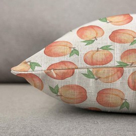 HOSNYE Peach Throw Pillow Cover Watercolor Hand Drawn Peaches Linen Fabric for Couch Bed Sofa Car Waist Cushion Cover 12 x 20 inch Pillow Case