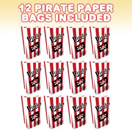 ArtCreativity Pirate Party Favor Bags, Pack of 12, Pirate Themed Goodie Gift Paper Bags, Durable Treat Bags, Pirate Party Supplies and Favors for Birthday, Baby Shower, Holiday Goodies