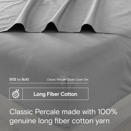 DOZ by SIJO 100% Long Staple Cotton Duvet Cover Sets, Classic Crisp Percale Weave, Breathable, Matte Finish, Hotel Comfort, 106"x90", 8 Loops, 3pc 2 Pillowcases 1 Duvet Cover (Storm, King/Cal King)