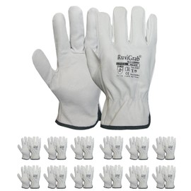 Ruvigrab - Pack of 12 Pairs - Natural Leather Work Gloves - Gardening Gloves - Leather Gloves - Construction Gloves