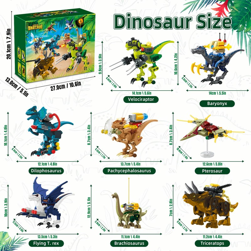 8 Packs Armor Battle Dinosaur Jurassic Building Block Set for