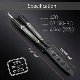 GOOD WORKER Butterfly Trainer - Practice Balisong Butterfly Knives NOT Real NOT Sharp Blade - Design 2023 - Black Dull Trick Butterfly - Butter Fly Training K14B