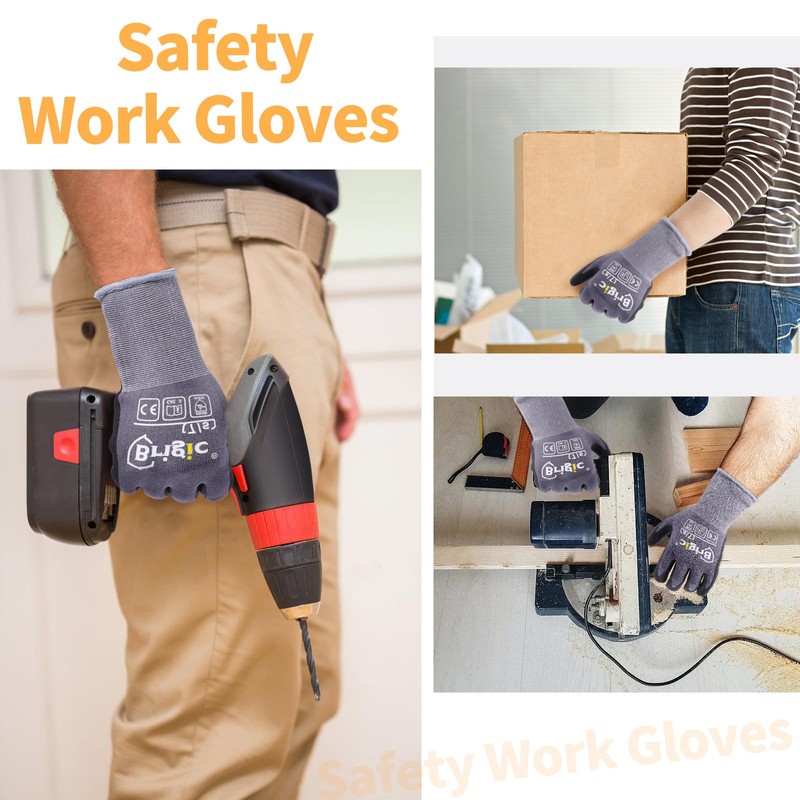 Brigic Safety Work Gloves Micro Foam Nitrile Coated, High-density Nylon