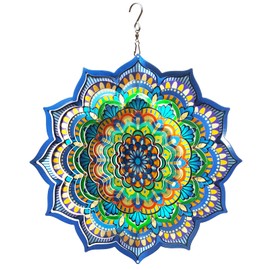 LJlifArt Wind Spinner Mandala Blossom 12 inch 3D Stainless Steel Worth Gift Laser Cut Hanging Wind Spinners Metal Kinetic Yard Art Decorations Indoor/Outdoor Décor