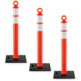 [3 Pack] HiGiant 42'' Traffic Delineator Posts with Reflective Strips, Orange Delineator Post Cones for Parking Lots, Construction Zones, Road Closures