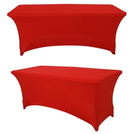 SweetEasy 8FT Pack of 2 Spandex Table Cover Fitted Stretchable Tablecloth, Stretch Banquet Table Cloth for Christmas Santa Wedding Party Event Engagement Decoration 96" L x 30" W x 30" H(Red)
