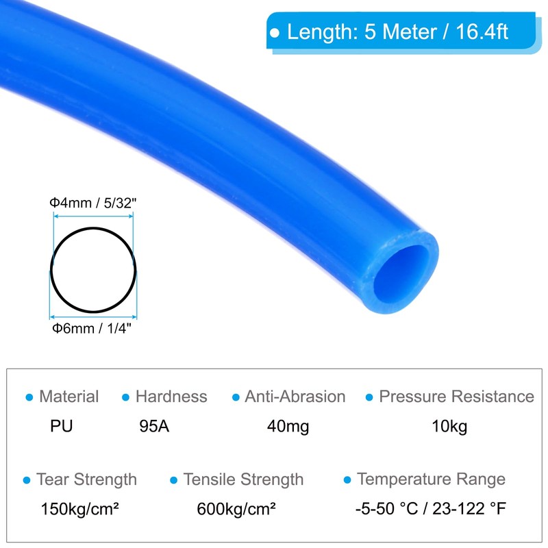 PATIKIL Pneumatic Tubing 1/4 OD 16.4ft, 6mm OD 4mm ID