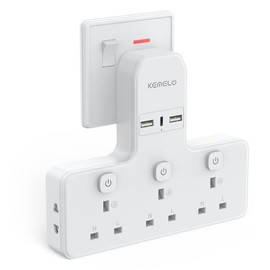 Kemelo Multi Plug Adapter (3250W/13A), Plug Extension Socket with 3 USB, 3 Way Plug Adapter UK Built-in with Independent Switches,Wall Plug Extender for School Home, Kitchen, Office