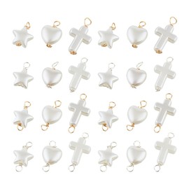 SUPERFINDINGS 96 Pcs Pearl Pendant Connectors, 12Styles Freshwater Pearls for Jewelry Making Acrylic Connector Charms Star Cross Heart Pearl Bead Pendants, 19~26mm Length