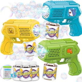 Beria Bubble Guns with Bubble Solution- 3 Pack, Bubbles Gun, Blaster, Blower, Maker, Machine for Boys Girls, Birthday Gifts for Ages 3 4 5 6 7 8 Year Old Kid, Outdoor Toys for Toddlers, Party, Wedding