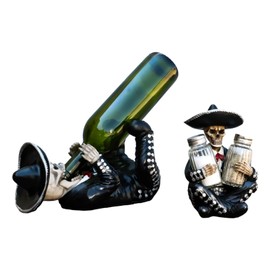 Ebros Gift Set Of 2 Traditional Day Of The Dead Skeleton Mariachi Folklore Band Singer Wine Holder And Salt Pepper Shakers Holder Figurines Dias De Muertos Accent Decor Ossuary Macabre Collection