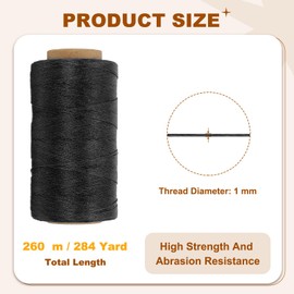 PATIKIL - Hilo encerado plano de 284 yardas, 150D, 1 mm, cordón de coser de piel, para reparar zapatos, bolsos, carteras, hacer joyas, manualidades, manualidades, color negro