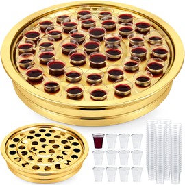 Zhehao 1 Pcs Communion Trays for Churches Communion Set Church Supplies Communion Plates for Church with Disposable Communion Cups (Gold)