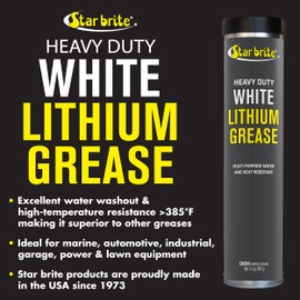 STAR BRITE Heavy-Duty White Lithium Grease - All-Weather, High-Performance Lubricant for Marine, Auto, and Industrial Applications 14 OZ Cartridge (026214)
