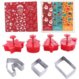 Christmas Biscuit Mold 3D Cookie Plunger Cutter Pastry Decor DIY Baking Mold 3D Mini House Scenery Xmas Cookie Cutter Set Rectangle Label Stickers Gift Decor Package Stickers Christmas Tags