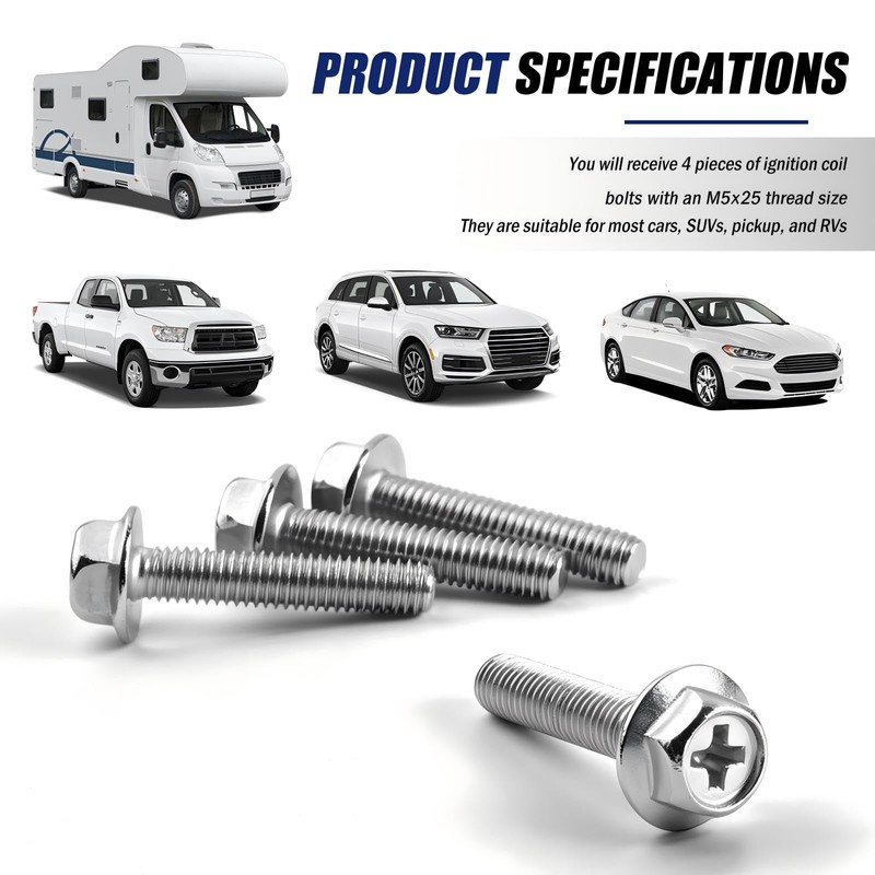 4PCS Car Ignition Coil Bolt,M5×25 Ignition Coil Mount Bolt