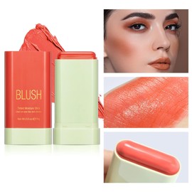 Rubor en barra en crema - Rubor en barra 3 en 1 para mejillas, labios y ojos - Rubor en crema ligero, resistente al agua y de larga duración para pieles maduras - Rubor hidratante y mezclable para un aspecto natural (ORANGE)