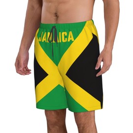 Dsiflylife Mens Swim Trunks Jamaica Flag Mens Board Shorts Quick Dry Beach Shorts with Mesh Lining Drawstring Elastic Swimwear Suits