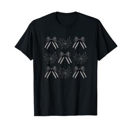 Spiderweb And Coquette Bow Design Perfect For Spooky October T-Shirt
