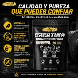 GWYNNE Creatina Monohidratada Micronizada en Polvo,Disuelve rapido,Con Scoop Dosificador,Creatine Monohydrate Pre Entreno Creatina Mujer/Hombre Gym,PreWorkout - 100% Alta Pureza Certificada 450g