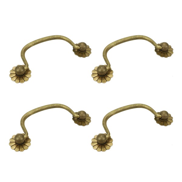 Savagrow 4pcs Antique Bail Cabinet Pulls Floral Ring Drop Handles