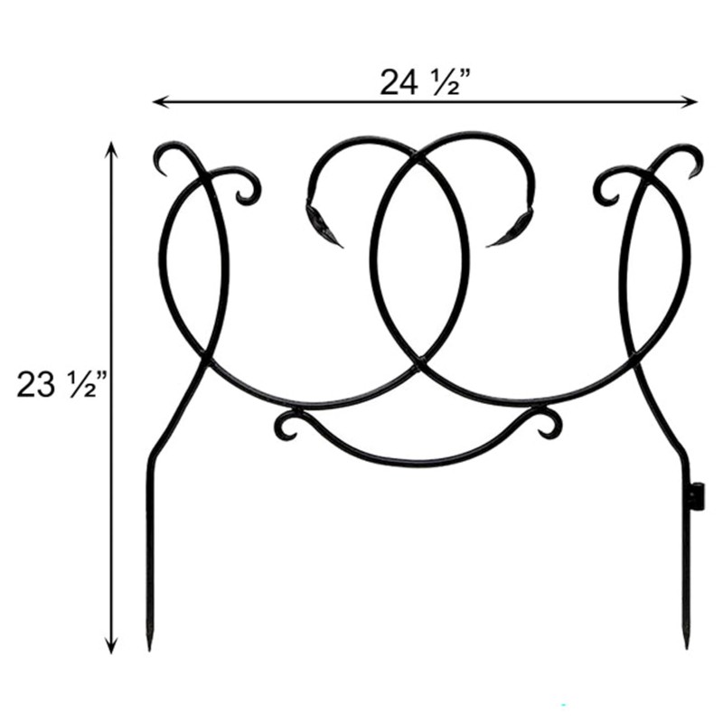 Achla Scroll Fence Sections, Black Wrought Iron Garden Border Panels,