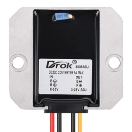 DROK Adjustable Voltage Regulator, IP68 Waterproof DC to DC Buck Converter 8-35V to 3-24V 5A, Aluminum Protective Case Step Down Converter 5V 12V Power Supply