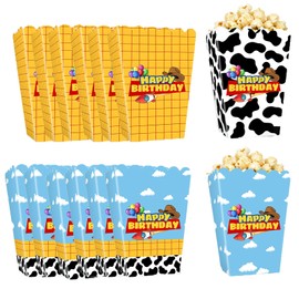 ZRLABL Cartoon Cowboy Themed Popcorn Boxes, 12 Pack Disposable Paper Snack Treat Boxes Birthday Party, Baby Shower Movie Night Party Favor Supplies (Popcorn Boxes)