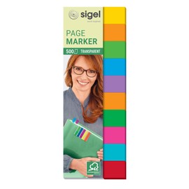 Sigel HN684 Transparent Index Page Markers, 10 colours in a set, 500 strips - Multi-color