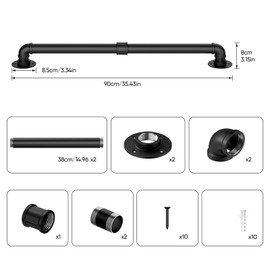 Abiglifty 3FT Pipe Handrail, Hand Rails for Indoor Stairs, Stair Railing Indoor, Grab Bars for Wall, Outdoor Handrails for Exterior Steps, Elderly Safety Handle for Stairs Porch Bathroom (Black,90cm)