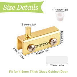 UFURMATE Glass Door Hinge Frameless Glass Door Hinges Clamp Adjustable Cabinet Hinge Clip Replacement Kit Fits 3-6mm Free Swing Glass Door (Gold)