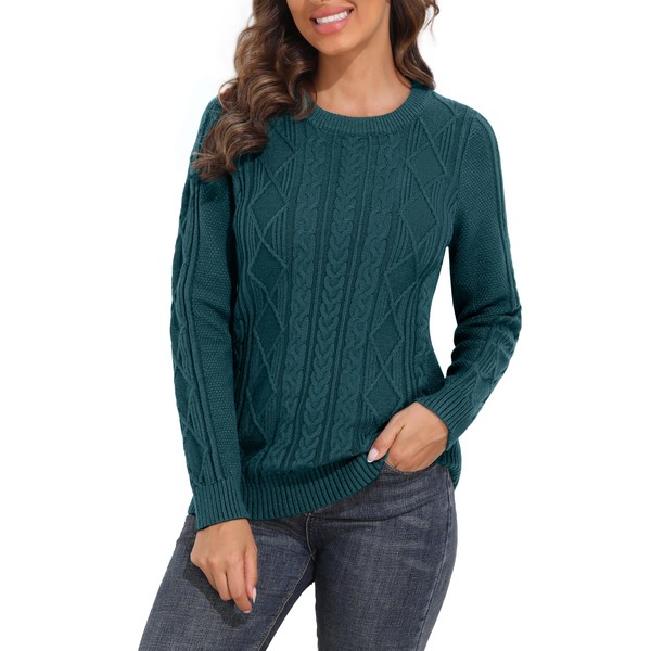 PrettyGuide Women's Sweater Crewneck Cable Knit Long Sleeve Pullover Tops