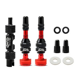 MUQZI Tubeless Presta Valve Stem Kits - No Leak Bike tubeless Valve Stems with Integrated Valve Core Remover Tool and Alloy Presta Valve Stem Caps for Bicycle, Red(40mm)