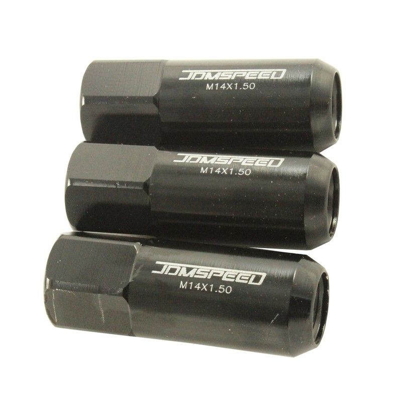JDMSPEED New Black 20PCS 14X1.5MM 60MM Extended Forged Aluminum Tuner