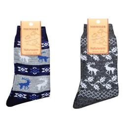 Leo Design Twin Pack Norwegian Country socks, Natural Premium Merino Wool, Blend of Lambs wool, Heavy wool, Pre-Washed, Thick soft & Warm sock, Plush Thermal socks for winter. (Navy - Charcoal, 3-5)