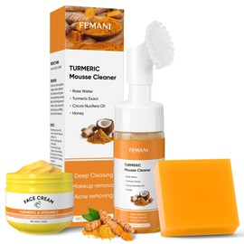 Turmeric Soap Bar and Turmeric Face Cream and Turmeric Face Wash Set for Face & Body, Facial Cleanser, Soothing, Hydrating Skin Care Set for All Skin Type, Cleansing Mousse, Bring a Bubble Net