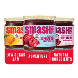 Smash Foods Jam, Variety Adventure 3-Pack | No Sugar Added, Naturally Sweet Jelly | Keto Friendly, Low Calorie, Low Carb | Non GMO, Upcycled, Vegan, Plant Based, Paleo | Raspberry, Apricot, Cherry Pomegranate