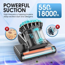 Belife M8 Mattress Vacuum Cleaner, Anti-allergen Bed Vacuum Cleaner with UV & Hot Air & High Heating, 550W 18Kpa Powerful Suction Double-Cup Handheld Vacuum for Bed, Couch, Sofa, Corded (Blue)