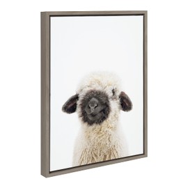 Kate and Laurel Sylvie Animal Studio Black Nosed Sheep Framed Canvas Wall Art by Amy Peterson Art Studio; 18x24 Gray; Modern Animal Portrait Art for Wall