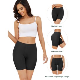 VOENXE Women's Anti Chafing Underpants Under Dress Boxer Shorts, black