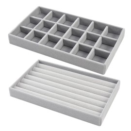 Alicer Velvet Jewellery Trays Organiser, Space-Saving Stackable Jewellery Box Ring Earrings Jewellery Storage Drawer for Earring Necklace Bracelet Ring Accessories (Size: 2 Pieces)